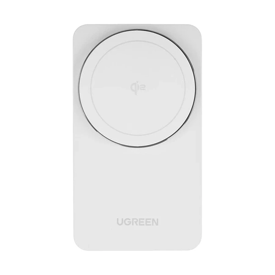 ugreen-w706-45057-20w-qi2-2-in-1-white-magnetic-11745406391 UGREEN 45057 MagFlow W706 2-in-1 Qi2 20W Magnetic Wireless Charger Stand in premium white showing its unfolded tilting arm, circular Qi2 charging pad, and clean e-commerce base layout