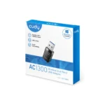 Cudy WU1300S AC1300 Dual-Band USB 3.0 Wi-Fi adapter with its distinct high-gain foldable antenna for enhanced wireless signal reception on desktop PCs and laptops