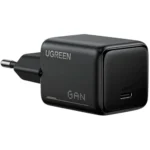 UGREEN 25874 Nexode Pro 100W GaN Fast Charger Set EU with dark gray 3-port wall block and black Type-C cable on a clean white background