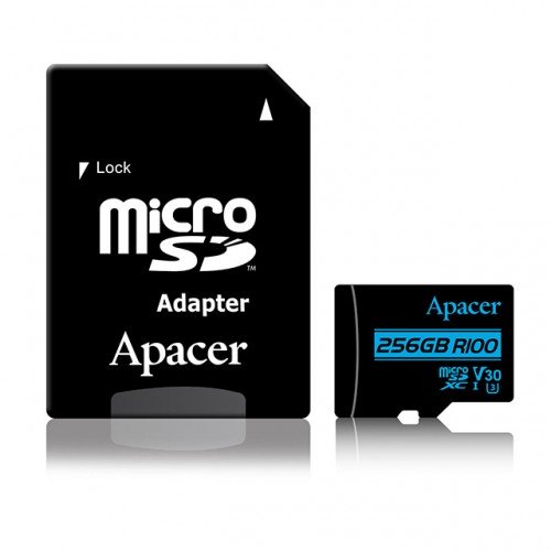 Apacer 256GB MicroSDXC UHS-I U3 V30 R100 A1 Class-10 Memory Card with Adapter AP256GMCSX10U8-R