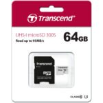 Transcend 64GB Micro SD UHS-I U1 Memory Card with Adapter TS64GUSD300S-A