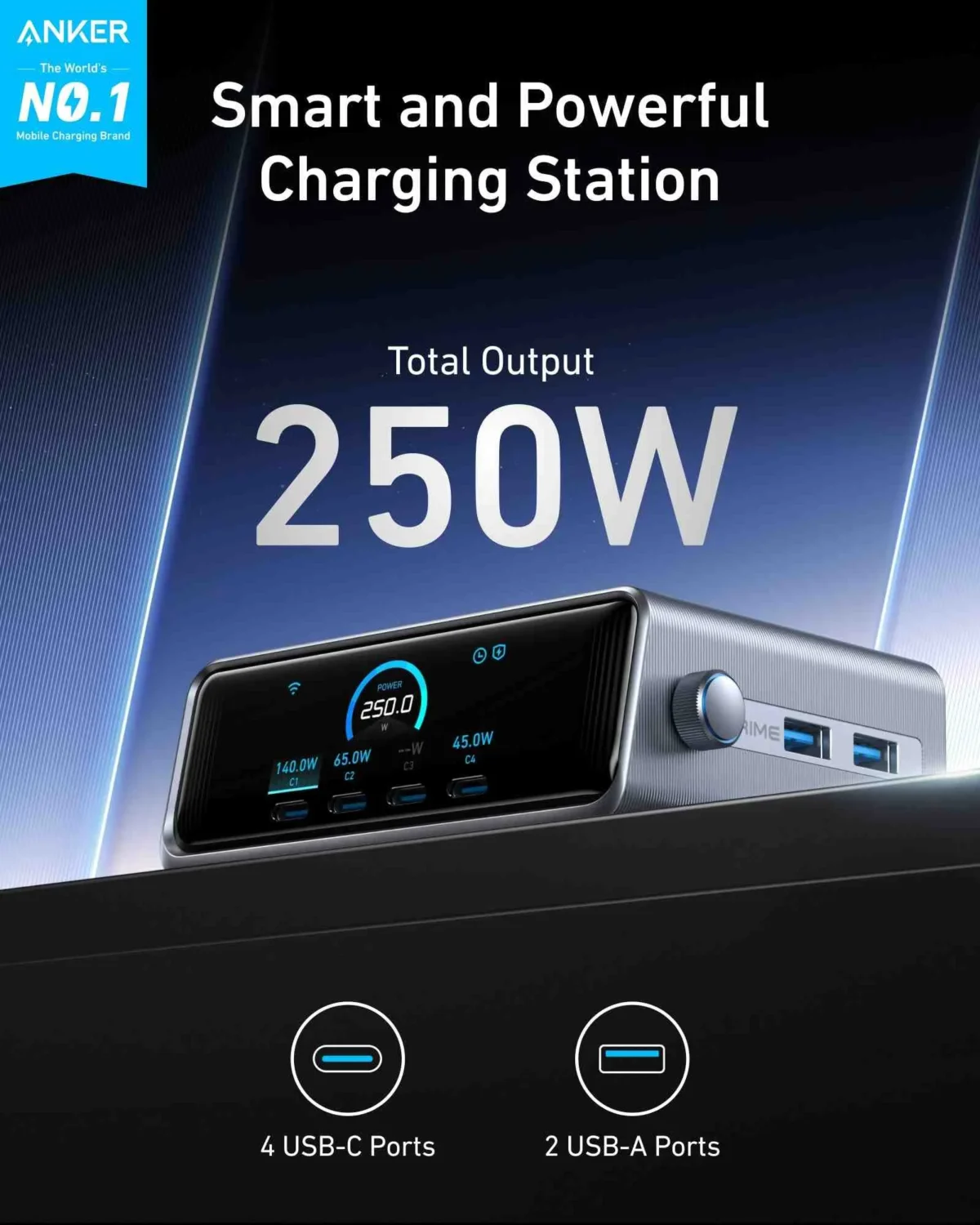 Anker Prime Charger (250W, 6 Ports, GaNPrime)- Silver - Image 3