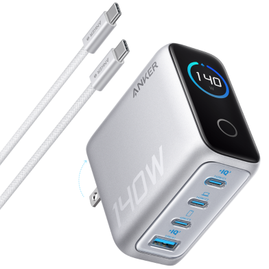 Anker Charger 140W 4 Port PD 3 1 with USB C Cable Silver