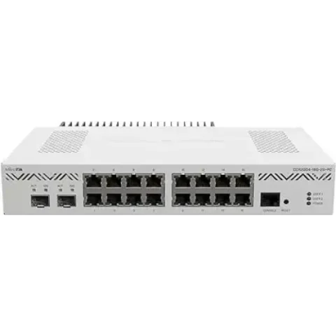 Mikrotik CCR2004-16G-2S+PC Passive Cooling Cloud Core Router Price in BD - White Mikrotik CCR2004-16G-2S+PC router with passive cooling heat sink and 16 gigabit ethernet ports.