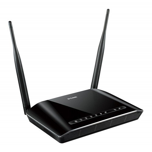 D-Link DSL-2750U N300 ADSL2+ Modem Router Price in BD - Black D-Link DSL-2750U modem router with two external antennas.