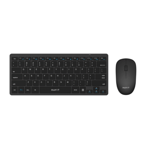 Havit KB255GCM Wireless Keyboard & Mouse Combo With Bangla Price in BD - Top view of Havit KB255GCM wireless Bangla keyboard and optical mouse on desk