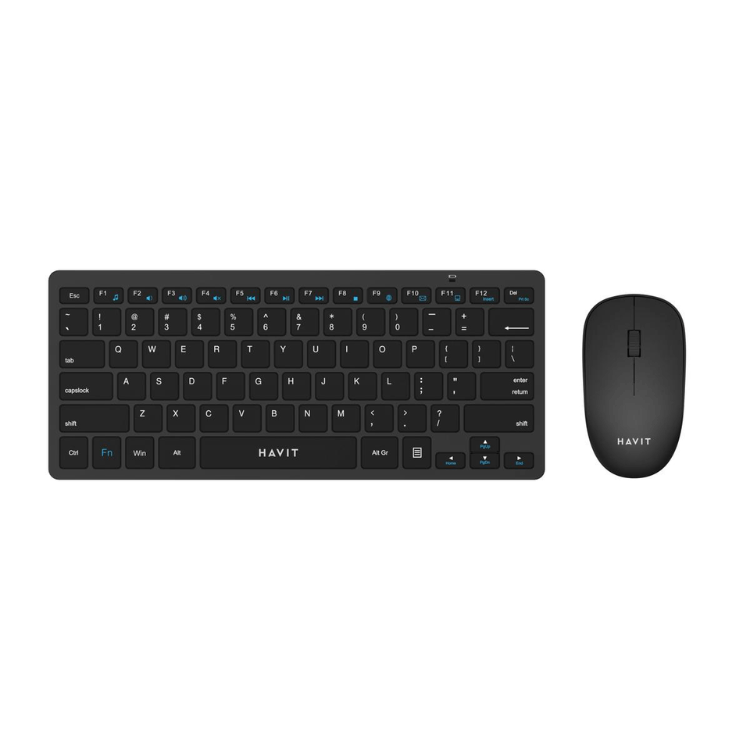 Havit-KB255GCM-Mini-Wireless-Keyboard-and-Mouse-Combo Havit KB255GCM Wireless Keyboard & Mouse Combo With Bangla Price in BD - Top view of Havit KB255GCM wireless Bangla keyboard and optical mouse on desk