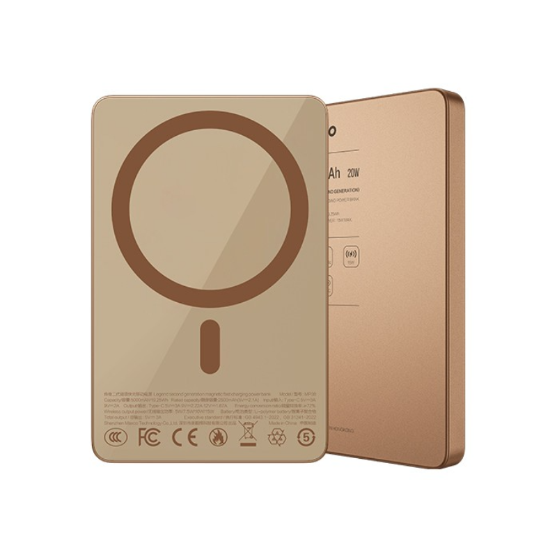 MAXCO MP38 5000mAh 20W Magnetic Wireless Charging Power Bank Price in Bangladesh - Ultra-slim glass fast portable charger with 15W wireless output