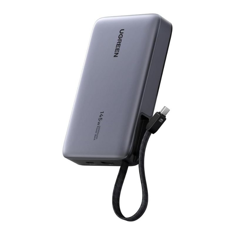 UGREEN PB551 Nexode 145W 20000mAh Power Bank with Built-in Cable Price in Bangladesh - Grey high-power portable laptop charger with digital display