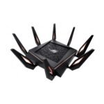 Asus ROG Rapture GT-AX11000 Tri-Band WiFi Gaming Router Price in BD - Bold black and copper gaming design featuring eight external antennas and RGB ROG logo.