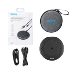 BOYA Blobby USB Conference Microphone With Wireless Charger Price in BD - Compact black round boundary microphone with wireless charging surface.