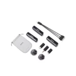 Boya BOYALINK A2 All-In-One Design Wireless Microphone System Without Charging Case Price in BD - Front view of Boya BOYALINK A2 transmitters, receiver, and interchangeable connectors.