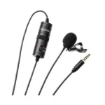 Boya BY-M1 Omnidirectional Lavalier Microphone Price in BD - Front view of original Boya BY-M1 clip-on lavalier mic with 6m cable and packaging box.