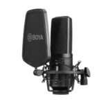 Boya BY-M1000 Multi-Pattern Large Diaphragm Condenser Microphone Price in BD - Professional black studio XLR microphone with shock mount and pop filter.