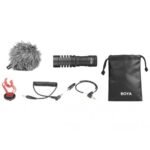 Boya BY-MM1 Compact On-Camera Video Microphone Price in BD - Black metal shotgun microphone with shock mount and furry windshield.