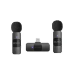 BOYA BY-V2 Ultracompact 2.4GHz Wireless Microphone System for iOS Device Price in BD - Front view of BOYA BY-V2 dual transmitters and Lightning receiver module.
