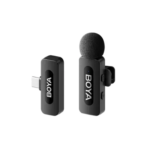 BOYA BY-V10 2.0 Ultracompact 2.4GHz Wireless Microphone System for Type-C Device Price in BD - Front view of BOYA BY-V10 transmitter and USB-C receiver.