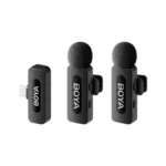 BOYA BY-V20 2.0 Ultracompact 2.4GHz Wireless Microphone System for Type-C Device Price in BD - Front view of BOYA BY-V20 dual transmitters and USB-C receiver module.