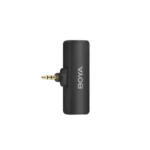 BOYA BY-V4 4-Channel Mini Wireless Microphone System Price in BD - BOYA BY-V4 four mini transmitters, 3.5mm TRS receiver, and charging case.