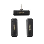BOYA BY-WM3T2-M2 Mini 2.4GHz Dual-Channel Wireless Microphone Price in BD - Black dual clip-on wireless transmitters and 3.5mm camera receiver.