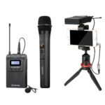 BOYA BY-WM8 Pro-K4 UHF Dual-Channel Wireless Microphone System Price in BD - Handheld mic, bodypack transmitter, lavalier mic, and dual receiver in a hard case.
