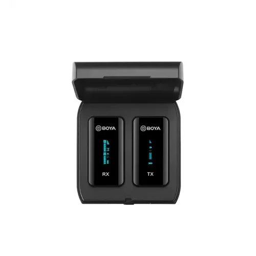 The BOYA BY-XM6-K1 is a premium 2.4GHz ultra-compact wireless microphone kit featuring OLED displays, Adaptive Frequency Hopping (AFH), and a portable charging case for solo content creators. Advanced 2.4GHz AFH technology ensures interference-free audio. Clear OLED displays on both transmitter and receiver for live monitoring. Stable line-of-sight wireless operation range up to 100 meters. Includes a 2000mAh charging case for on-the-go power and storage. 7-hour transmitter and 6.5-hour receiver battery life on a single charge. Features both a built-in microphone and an external lavalier microphone. Compatible with DSLRs, smartphones, and computers (TRS/TRRS cables included). Fast nationwide doorstep delivery via Steadfast Courier.