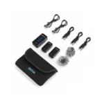 Boya BY-XM6-S2 Mini 2.4GHz Dual-Channel Wireless Microphone System Price in BD - Boya BY-XM6-S2 Mini dual transmitters, OLED receiver, and audio cable accessories.