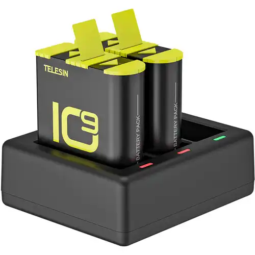TELESIN 3 Slots Battery Charger For GoPro Hero 9 10 with 2 Pcs Batteries Set