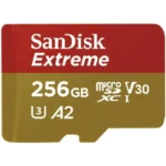 SanDisk Extreme 256GB 190MB/s microSDXC UHS-I Memory Card Price in BD - Gold and red micro SDXC card featuring 190MB/s transfer speed rating and 256GB capacity