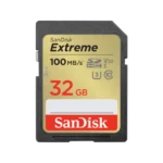 SanDisk Extreme 32GB 100MB/s SDHC UHS-I Memory Card Price in BD - Gold and red full-size SDHC memory card featuring 100MB/s transfer speed rating and 32GB capacity