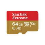 SanDisk Extreme 64GB 170MB/s microSDXC UHS-I Memory Card Price in BD - Gold and red micro SDXC card featuring 64GB capacity and 170MB/s transfer speed rating