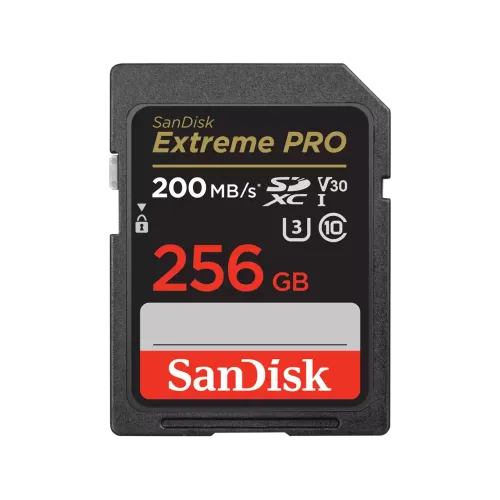 SanDisk Extreme PRO 256GB 200MB/s SDXC UHS-I Memory Card Price in BD - Black and gold full-size SDXC memory card featuring 200MB/s transfer speed rating and 256GB capacity
