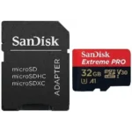 SanDisk Extreme PRO 32GB 100MB/s microSDHC UHS-I Memory Card Price in BD - Black and red micro SDHC card with adapter featuring 32GB capacity and 100MB/s speed rating