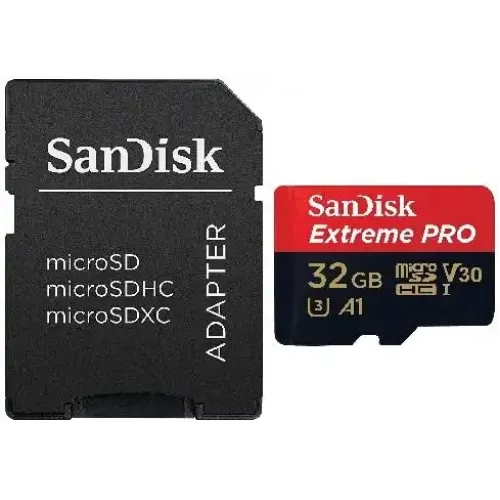 SanDisk Extreme PRO 32GB 100MB/s microSDHC UHS-I Memory Card Price in BD - Black and red micro SDHC card with adapter featuring 32GB capacity and 100MB/s speed rating