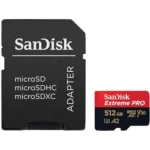 SanDisk Extreme PRO 512GB 200MB/s microSDXC UHS-I Memory Card Price in BD - Black and red micro SDXC card with adapter featuring 512GB capacity and 200MB/s speed rating