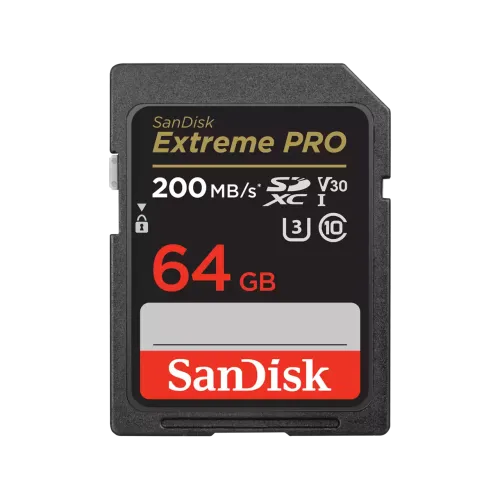 SanDisk Extreme PRO 64GB 200MB/s SDXC UHS-I Memory Card Price in BD - Black and gold full-size SDXC memory card featuring 200MB/s transfer speed rating