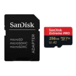 SanDisk Extreme PRO 256GB 200MB/s microSDXC UHS-I Memory Card Price in BD - Black and red micro SDXC card with adapter featuring 256GB capacity and 200MB/s speed rating