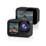 Blisbond Fly3 4K Wi-Fi Waterproof Action Camera Price in BD - Black compact action camera featuring dual screens, wide-angle lens, and 20M body waterproof design