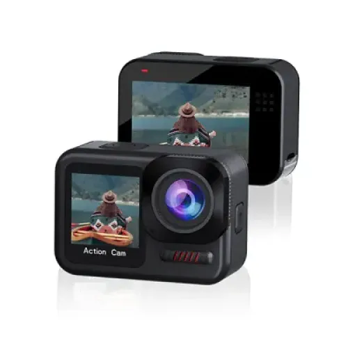 Blisbond Fly3 4K Wi-Fi Waterproof Action Camera Price in BD - Black compact action camera featuring dual screens, wide-angle lens, and 20M body waterproof design