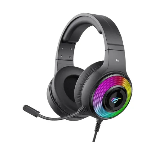 Havit Gamenote H2042d RGB Wired Gaming Headphone Price in BD - Front view of Havit Gamenote H2042d gaming headphone with RGB lighting and microphone
