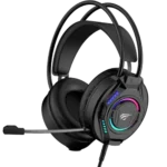 Havit Gamenote H754d RGB Gaming Headphone Price in BD - Front view of Havit Gamenote H754d gaming headphone with RGB lighting and microphone