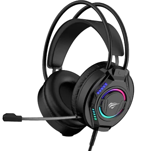 Havit Gamenote H754d RGB Gaming Headphone Price in BD - Front view of Havit Gamenote H754d gaming headphone with RGB lighting and microphone