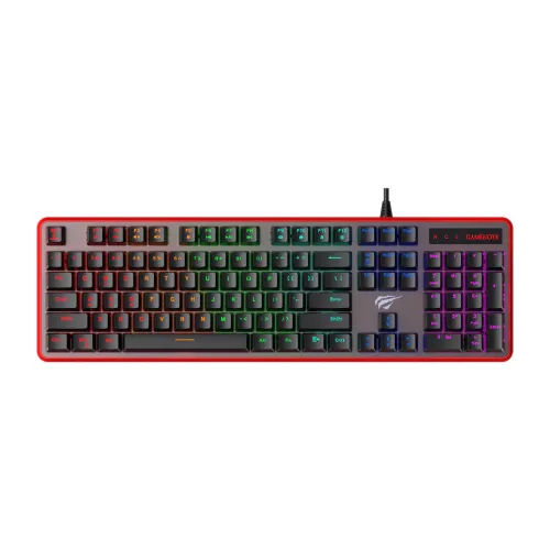 Havit Gamenote KB870L RGB Mechanical Gaming Keyboard Price in BD - Top view of Havit Gamenote KB870L RGB mechanical gaming keyboard on desk