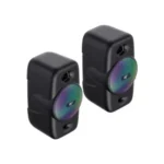 Havit Gamenote SK213 2.0 RGB Stereo Gaming Speaker Price in BD - Front view of Havit Gamenote SK213 RGB gaming speakers illuminated on desktop