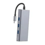 Havit H408 7 In 1 USB Type-C HUB Price in BD - Top view of grey Havit H408 7-in-1 Type-C hub with HDMI, PD charging, and card reader ports
