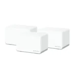 Mercusys Halo H70X AX1800 Dual Band WiFi Mesh Router (3 Pack) Price in BD - Three sleek white Wi-Fi 6 mesh router units.