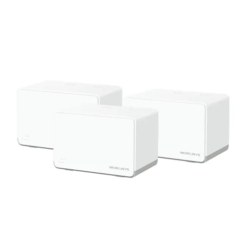 halo-h70x-3-pack-01-500x500 (1) Mercusys Halo H70X AX1800 Dual Band WiFi Mesh Router (3 Pack) Price in BD - Three sleek white Wi-Fi 6 mesh router units.