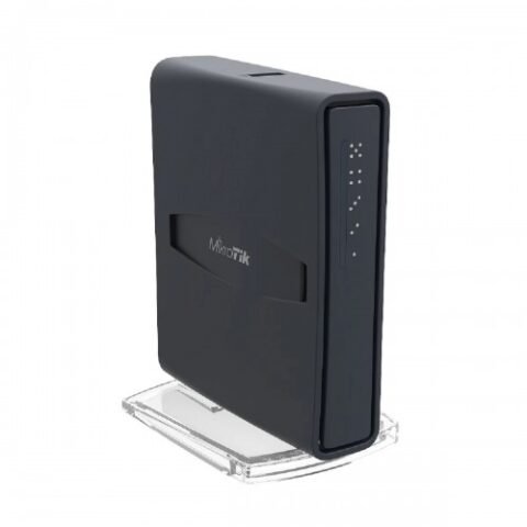 Mikrotik RB952Ui-5ac2nD-TC hAP ac Lite TC Dual Band Router Price in BD - Black Mikrotik hAP ac Lite TC router in standing tower case layout.