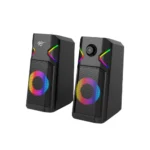 Havit SK201 RGB Stereo Gaming USB Speaker Price in BD - Front view of Havit SK201 RGB gaming speakers with lighting on desktop