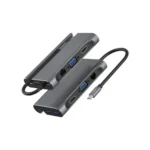 Havit HB4001 7 in 1 TYPE-C HUB Price in BD - Top view of grey Havit HB4001 7-in-1 Type-C hub with HDMI, PD charging, and card reader ports